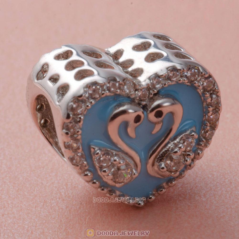 Heart of Swan Charm 925 Sterling Silver with Clear CZ