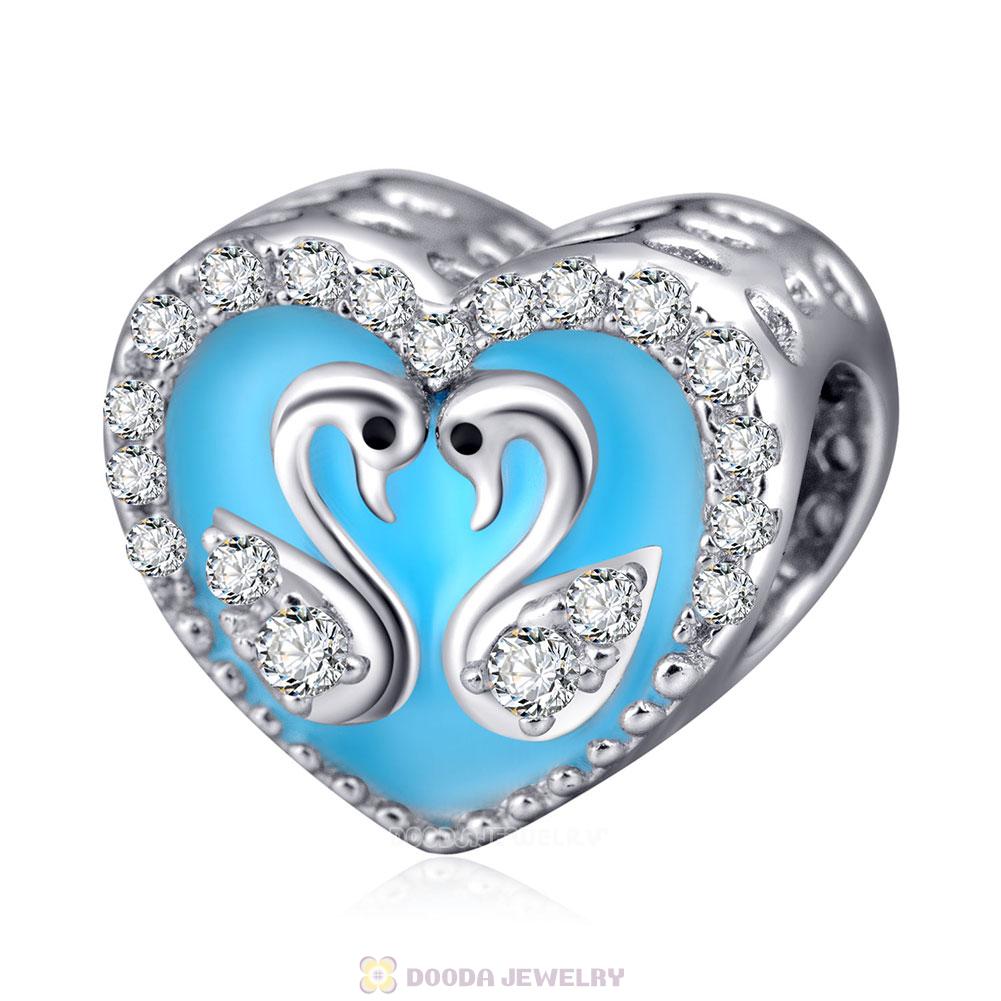 Heart of Swan Charm 925 Sterling Silver with Clear CZ
