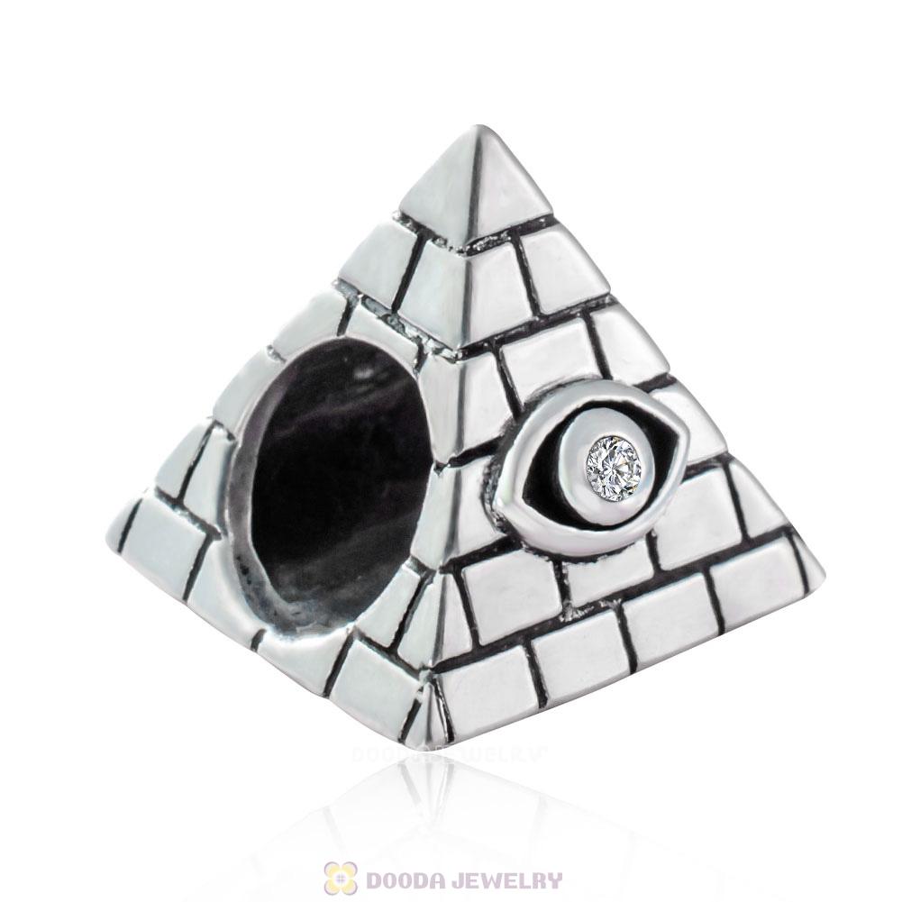 Egyptian Pyramid Charm 925 Sterling Silver with CZ