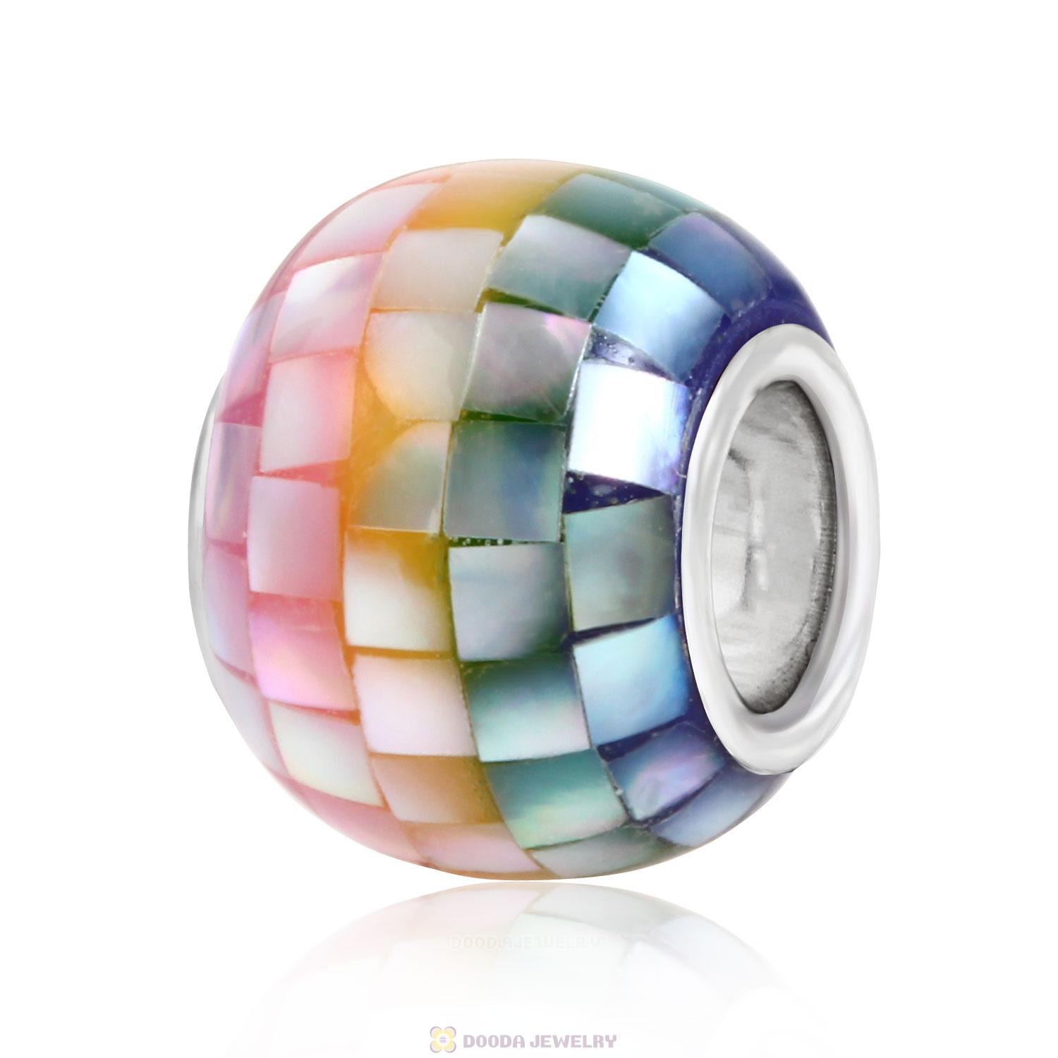Mosaic Charm 925 Sterling Silver Core Colorful Shell Beads