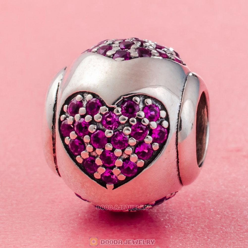 True Love Charm 925 Sterling Silver Fuchsia CZ Bead