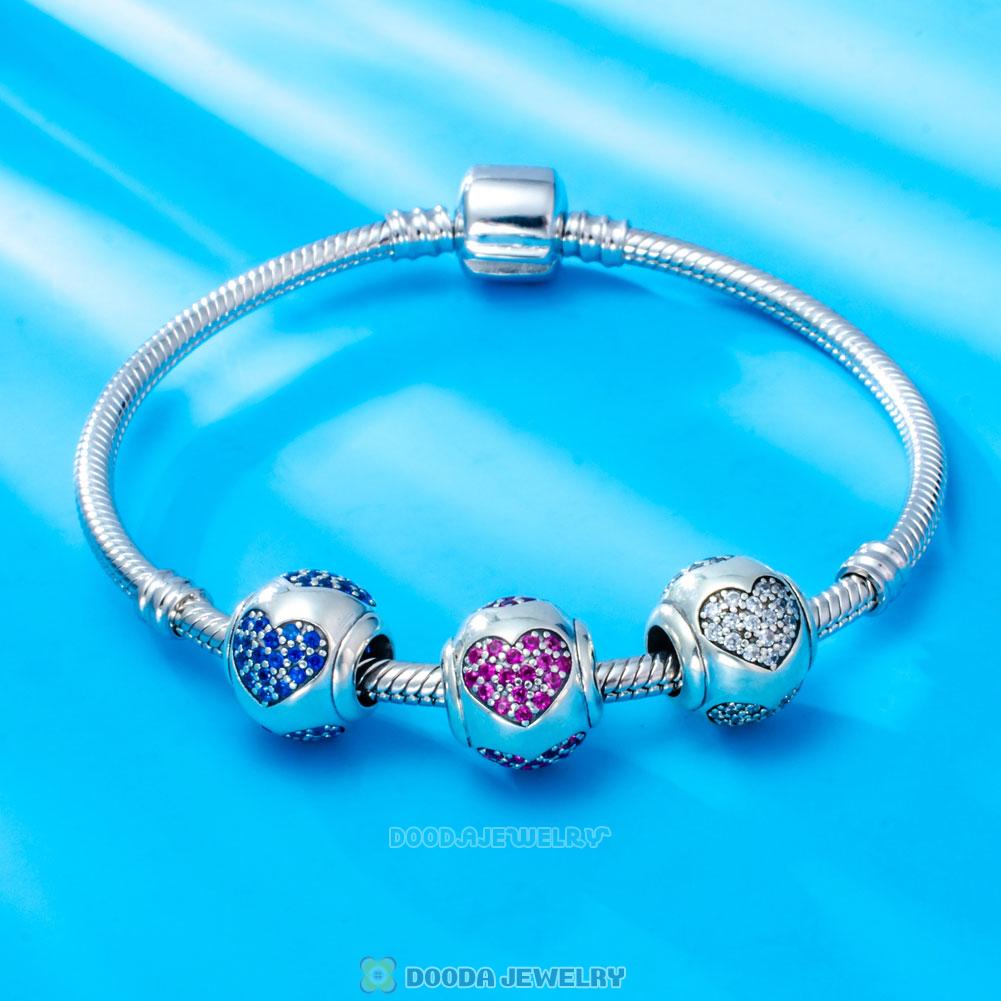 True Love Charm 925 Sterling Silver Fuchsia CZ Bead