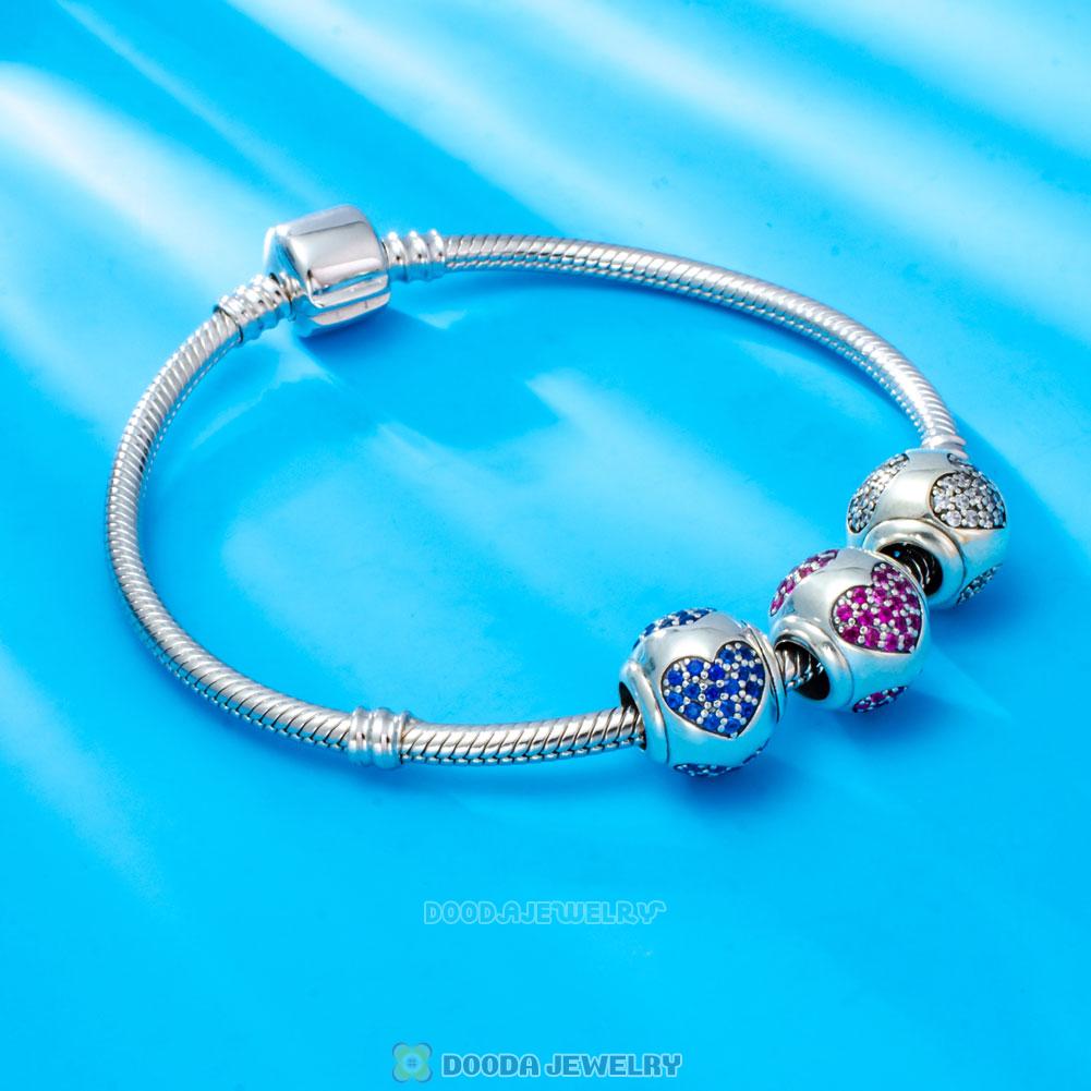 True Love Charm 925 Sterling Silver Blue CZ Bead