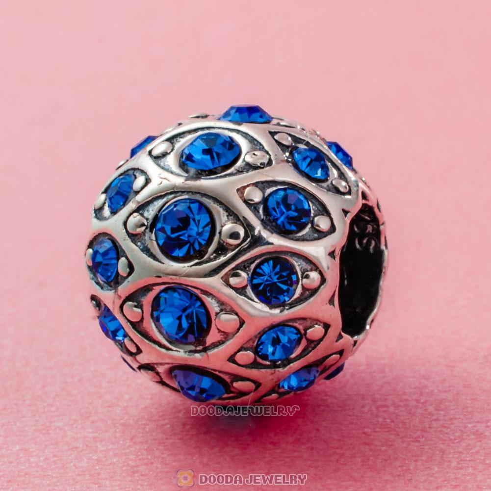 Pave Evil Eye Charm Bead with Sapphire Austrian Crystal