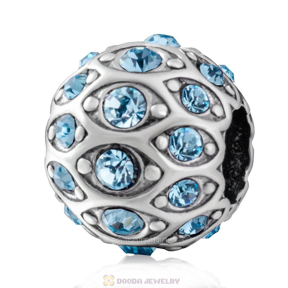 Pave Evil Eye Charm Bead with Aquamarine Austrian Crystal