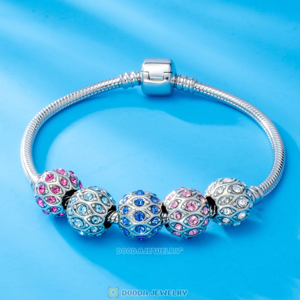 Pave Evil Eye Charm Bead with Aquamarine Austrian Crystal