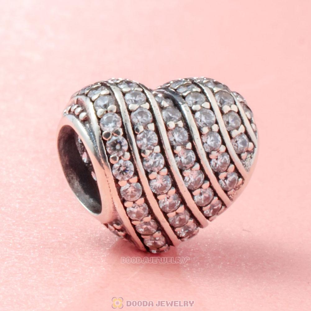 Pave Heart Charm Bead with White Zircon