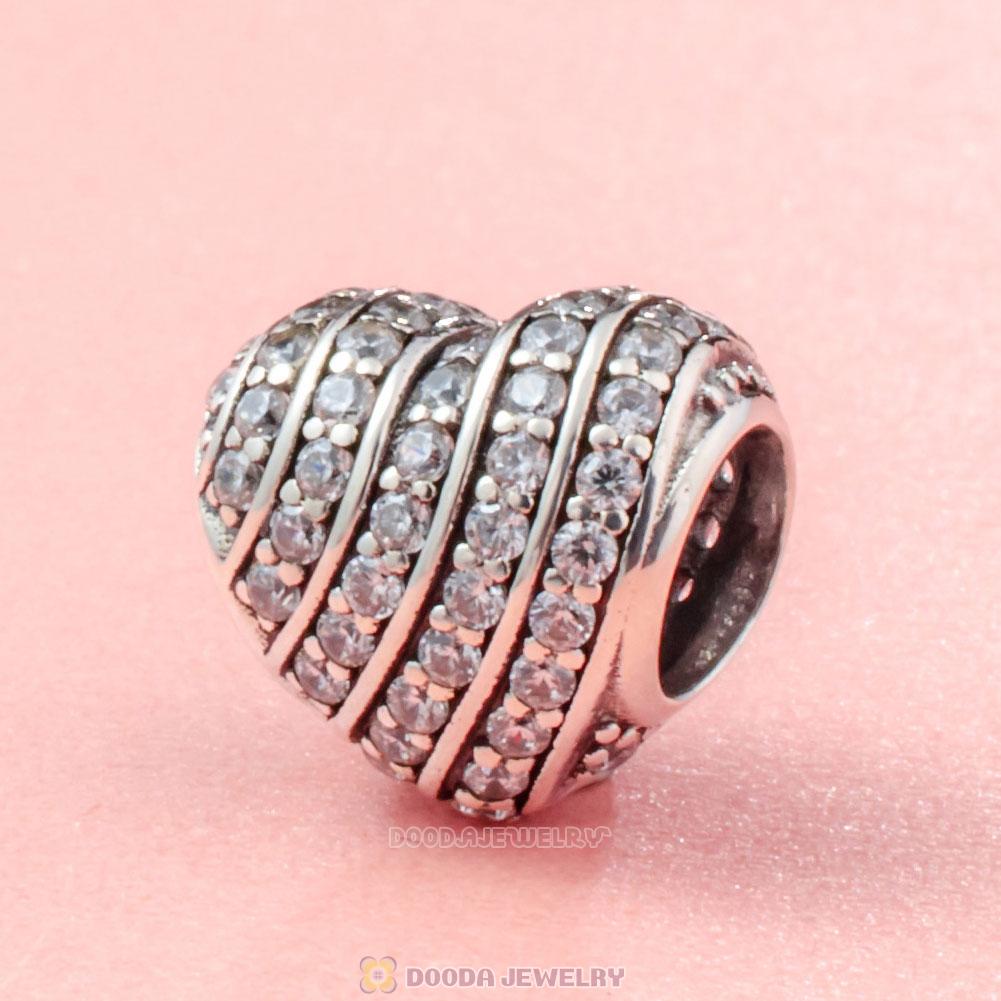 Pave Heart Charm Bead with White Zircon