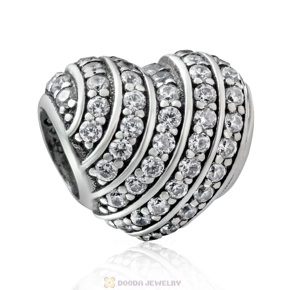 Pave Heart Charm Bead with White Zircon