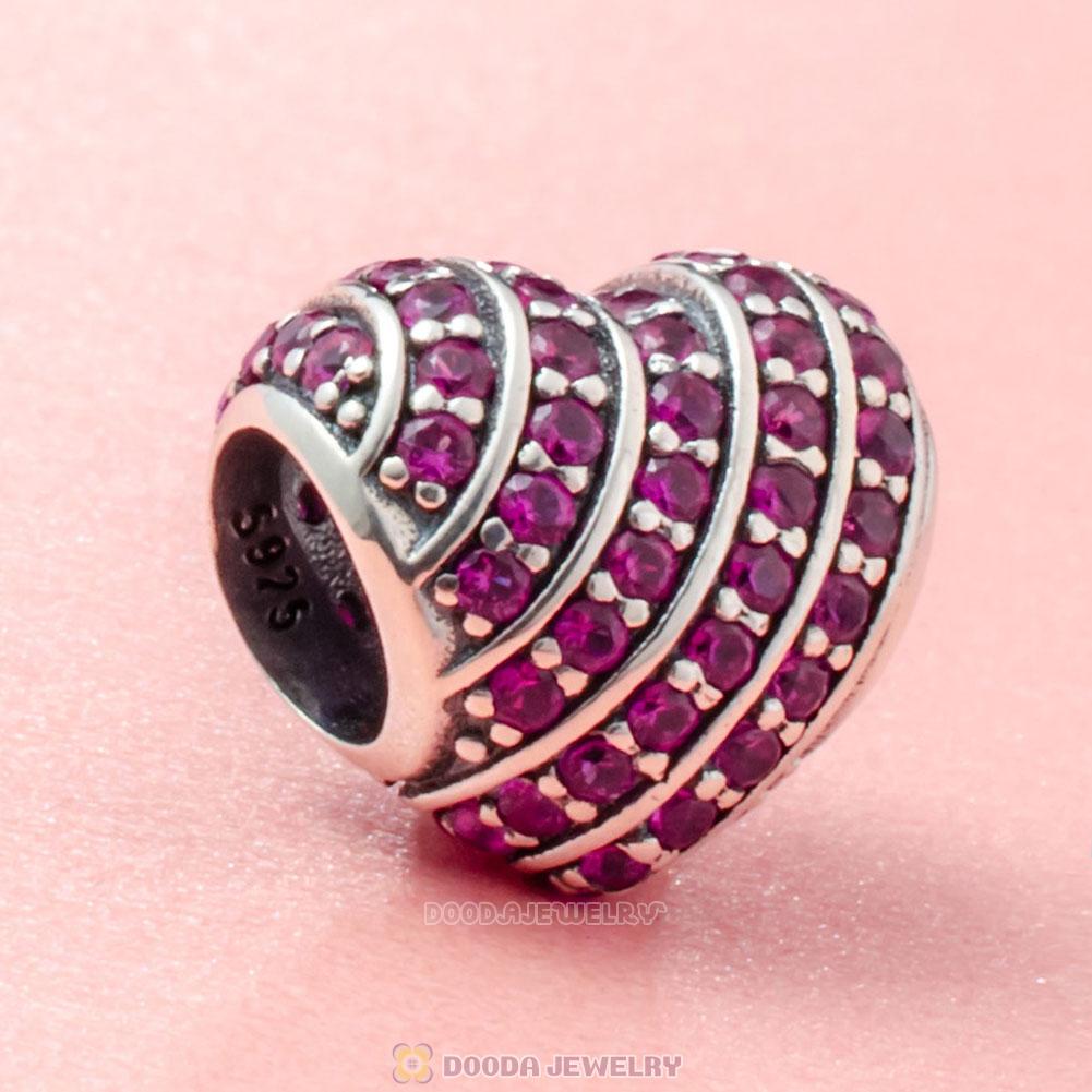 Pave Heart Charm Bead with Fuchsia Zircon