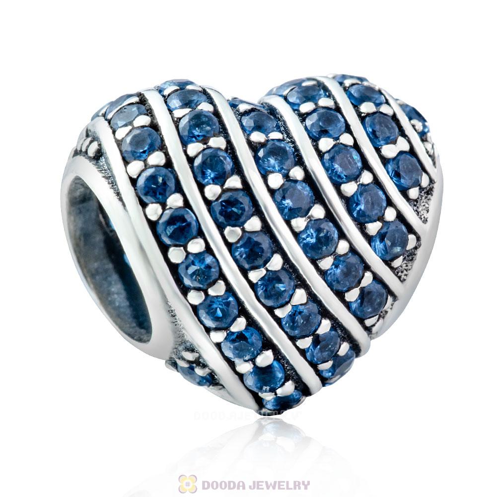 Pave Heart Charm Bead with Blue Zircon