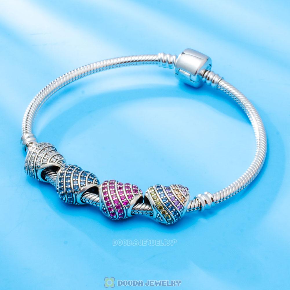 Multicolored Heart Charm Bead with Zircon