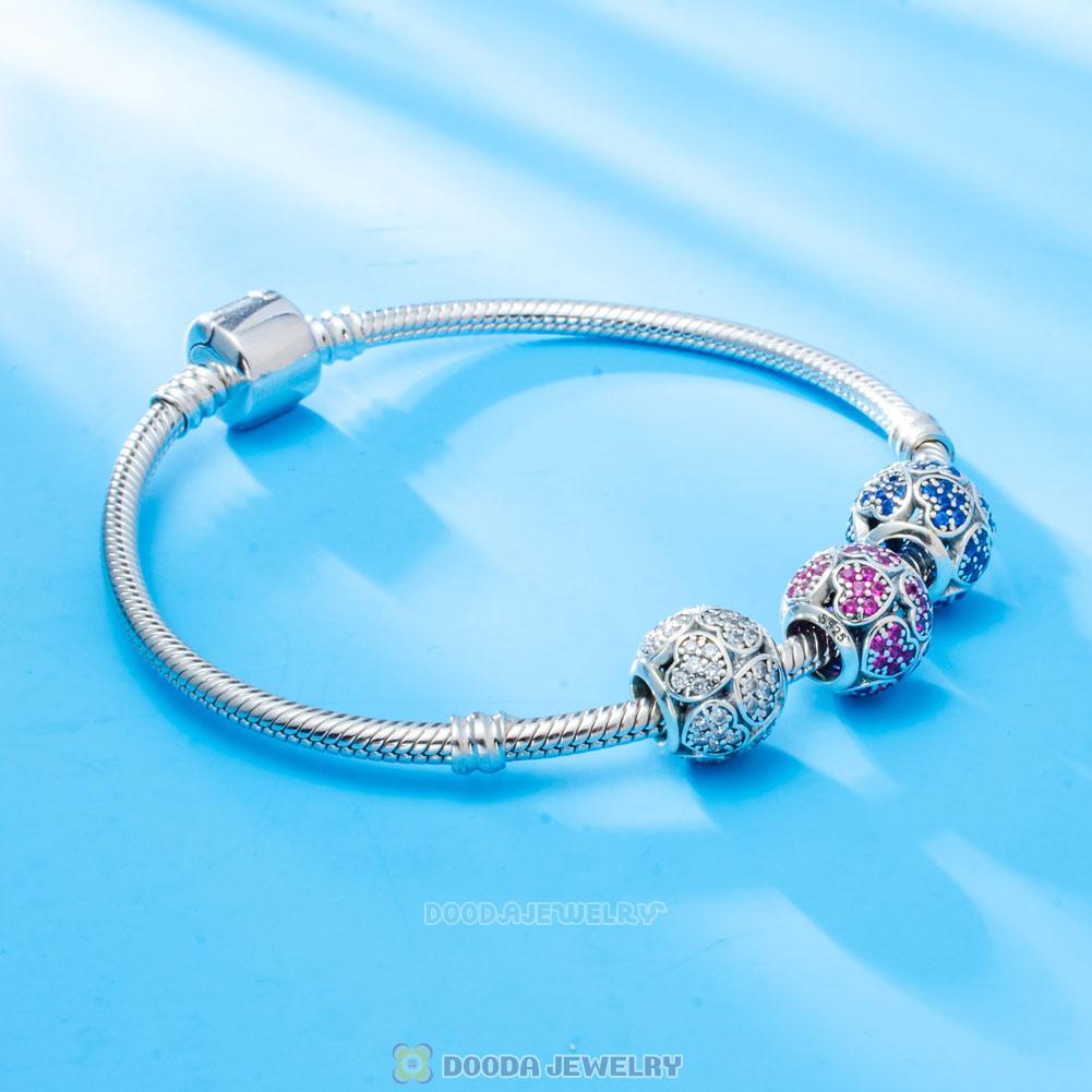 Trumbling Heart Charm Bead with White Zircon