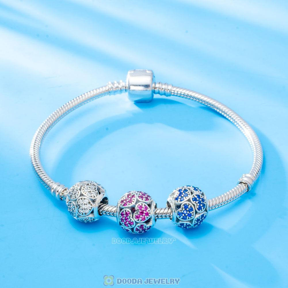 Trumbling Heart Charm Bead with Fuchsia Zircon