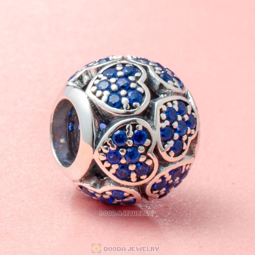 Trumbling Heart Charm Bead with Blue Zircon