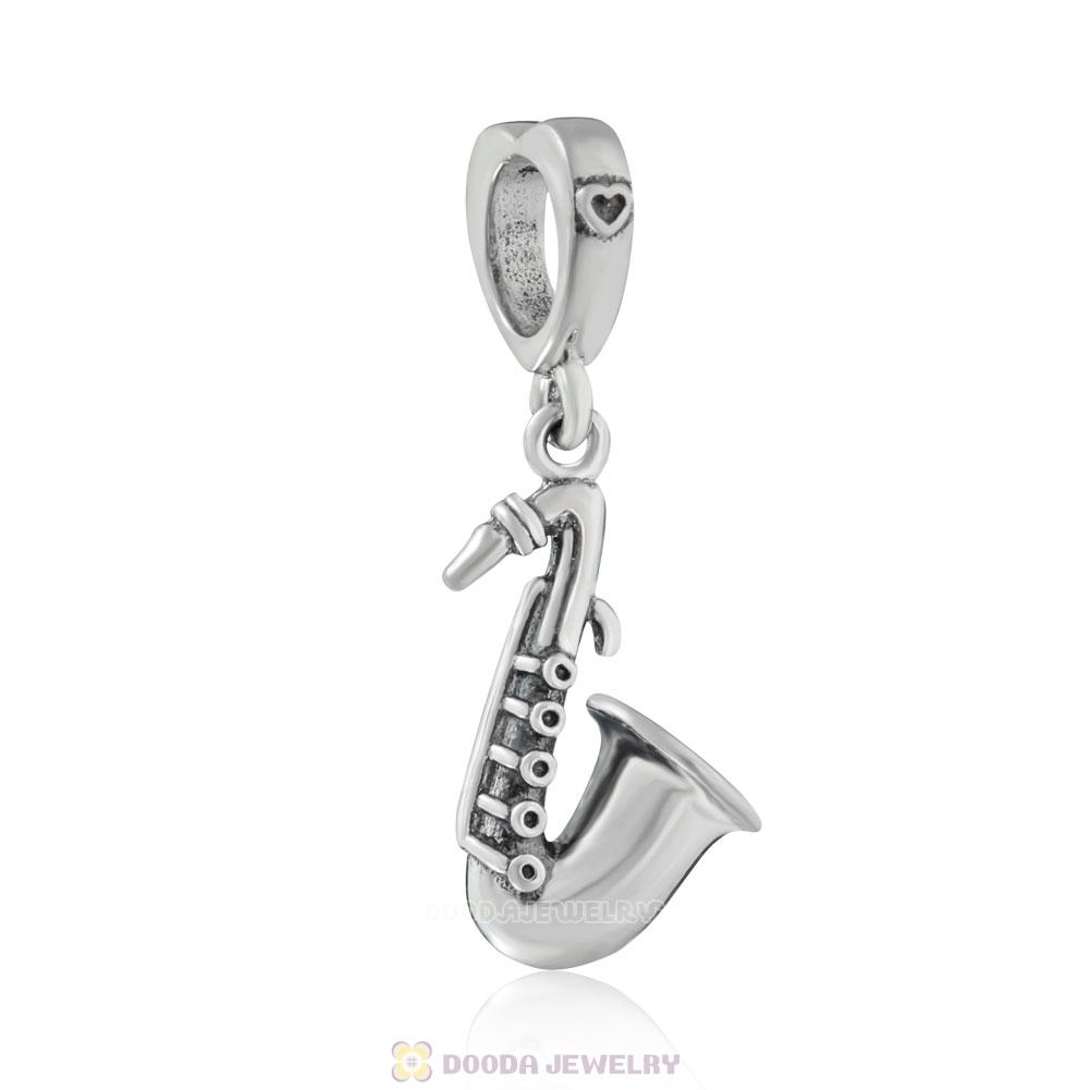 Love Music Saxophone Dangle Charms 925 Sterling Silver