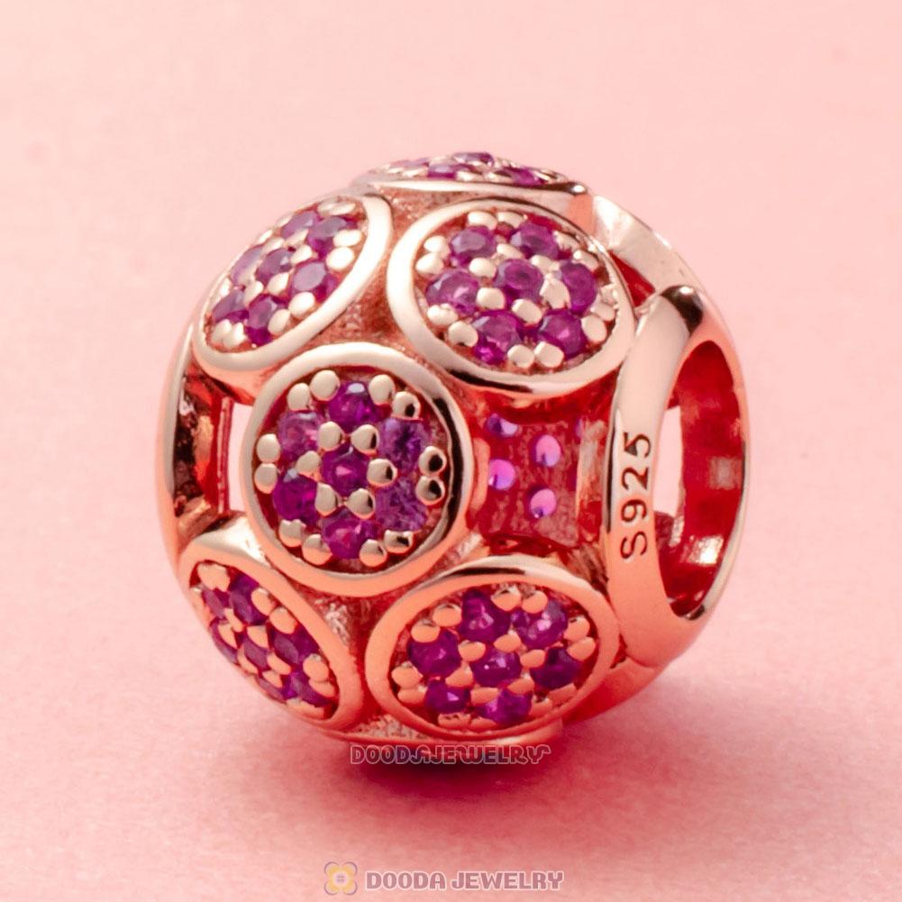 Rose Gold Circle Charm Bead with Fuchsia Zircon
