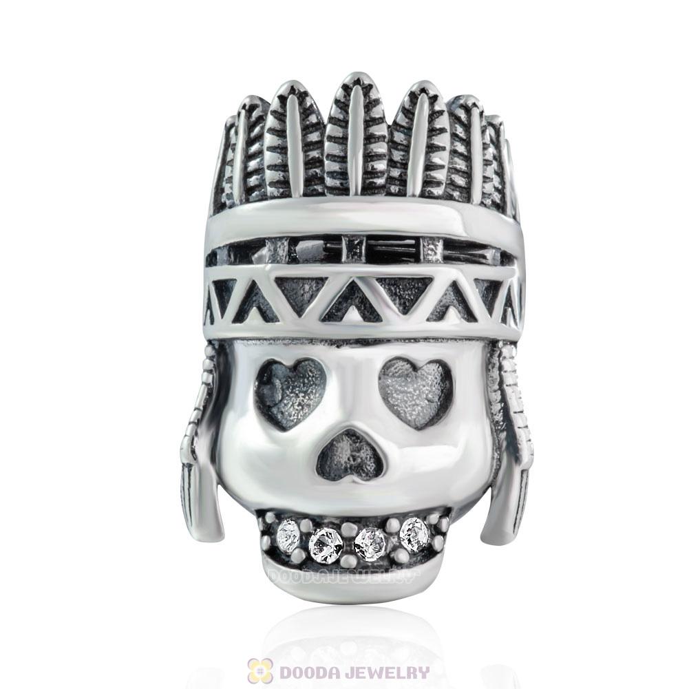 Indian Chief Skull Charm Antique 925 Silver