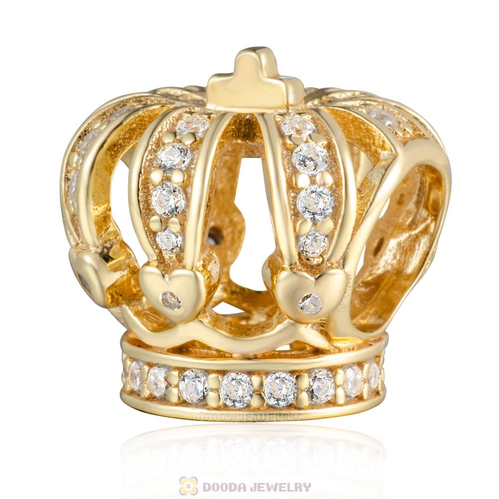 Gold Plated Sterling Silver Royal Crown Charm with White Zircon
