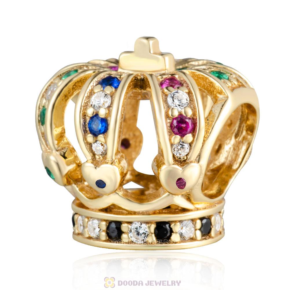 Gold Plated Sterling Silver Royal Crown Charm with Colorful Zircon