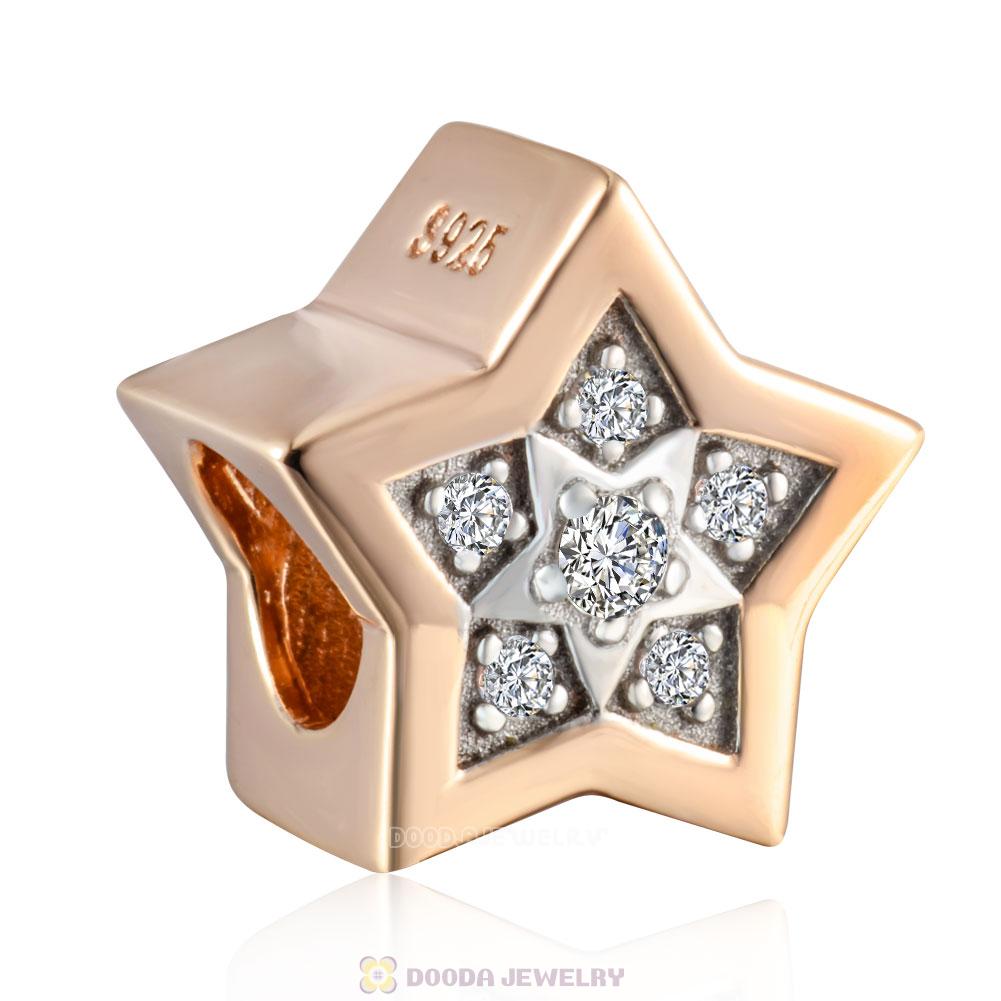 Rose Gold Bright Star Charm Bead with White CZ