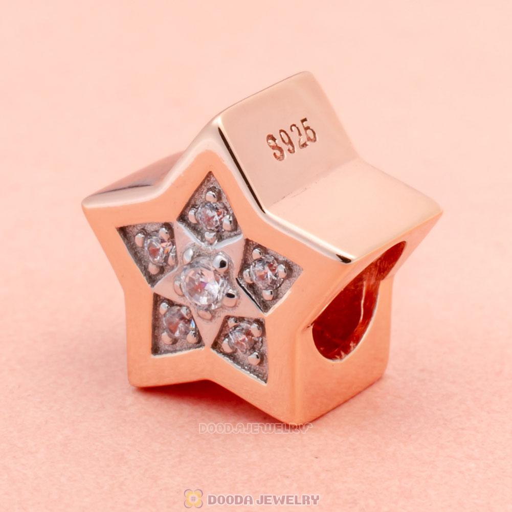 Rose Gold Bright Star Charm Bead with White CZ