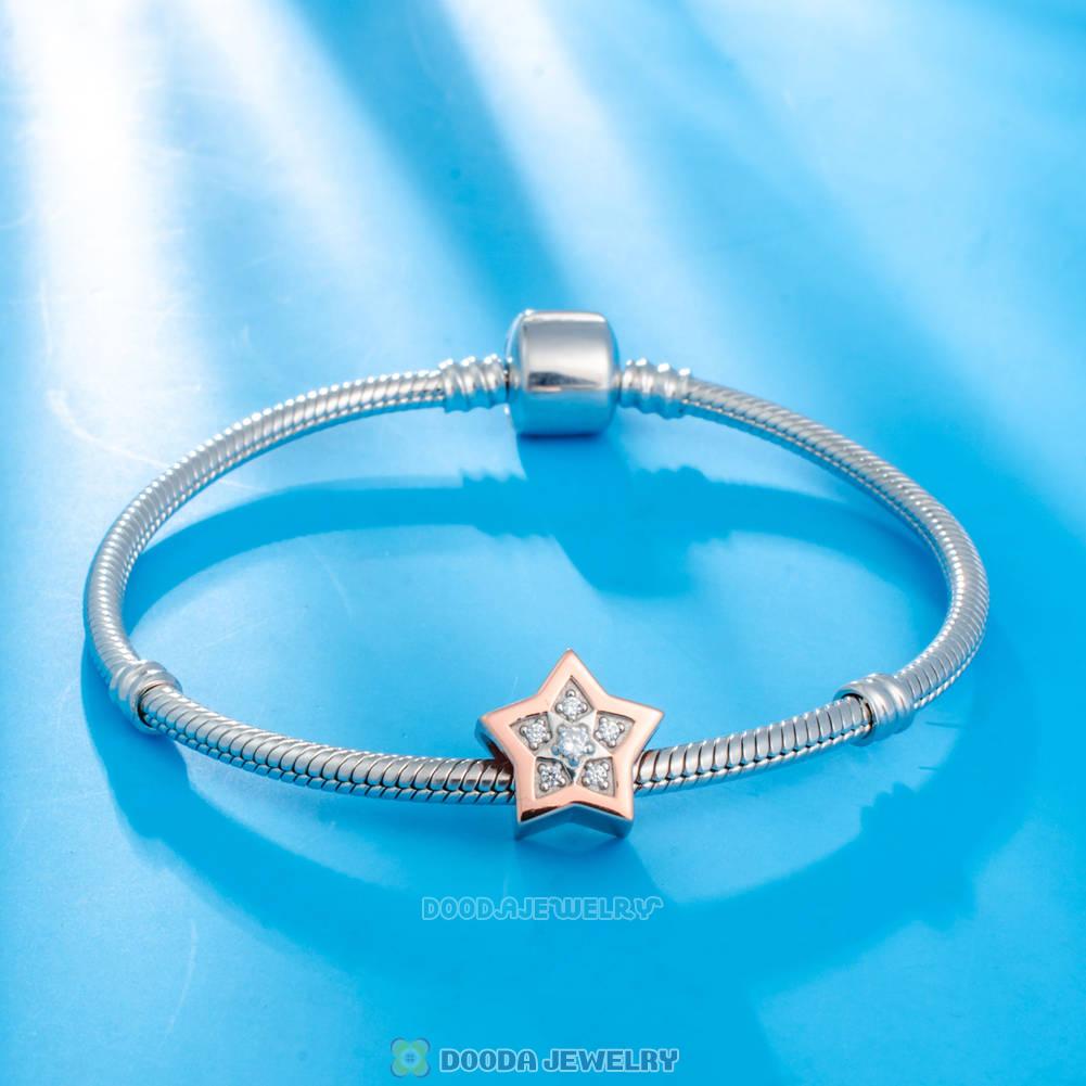 Rose Gold Bright Star Charm Bead with White CZ