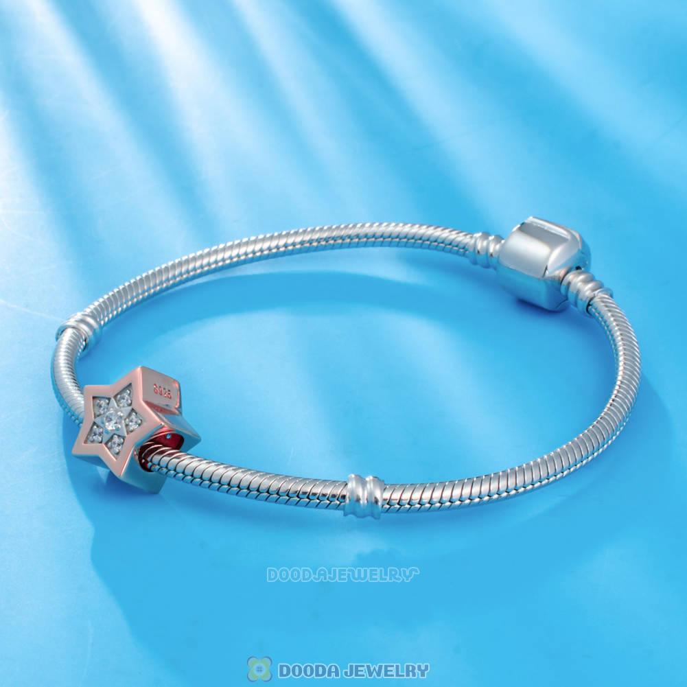 Rose Gold Bright Star Charm Bead with White CZ