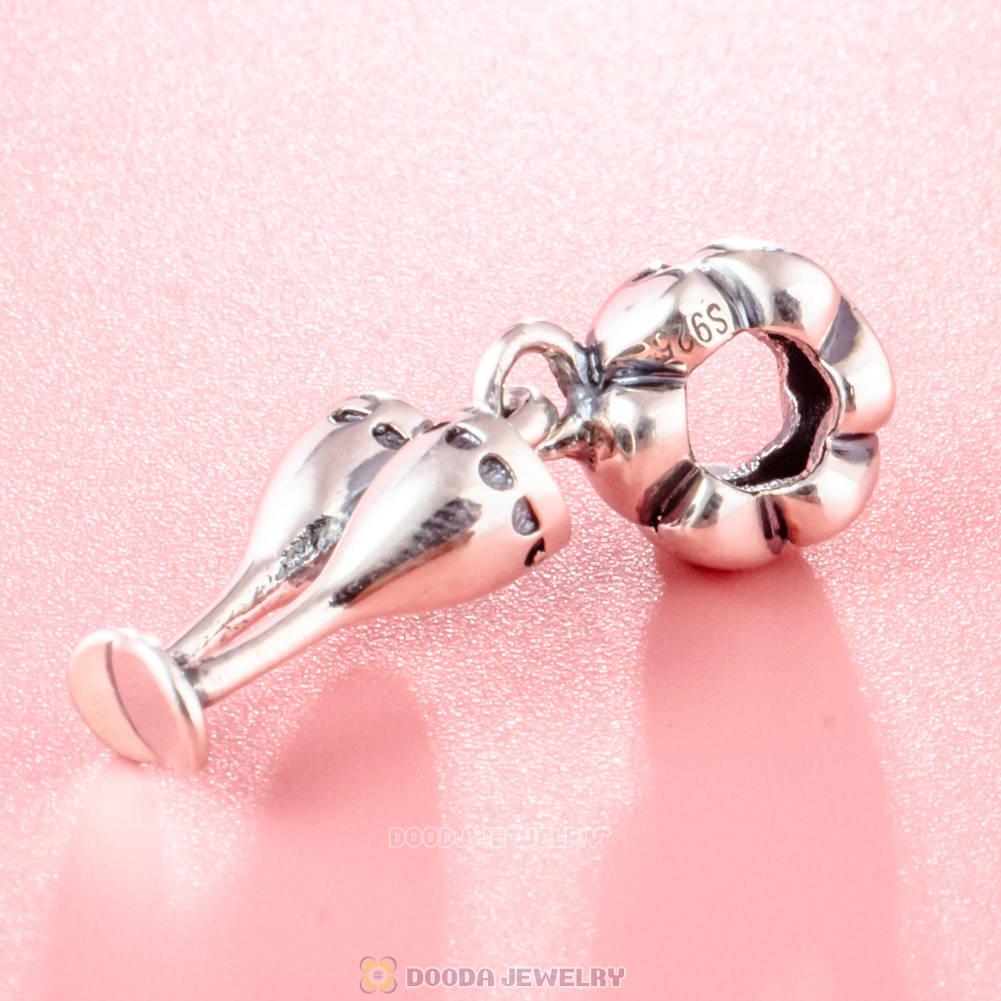 925 Sterling Silver Champagne Glasses Cheers Dangle Charm