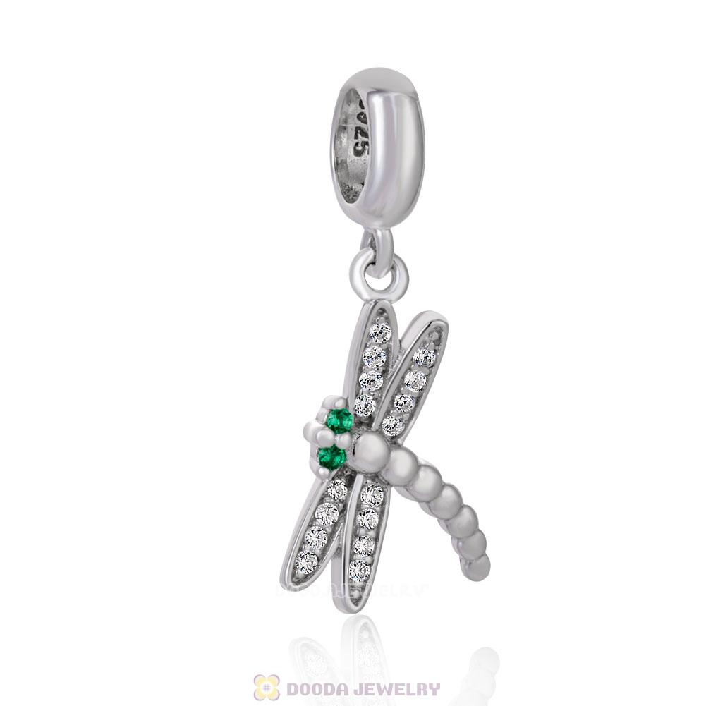 Dragonfly Dangle Charm with White Zirconia