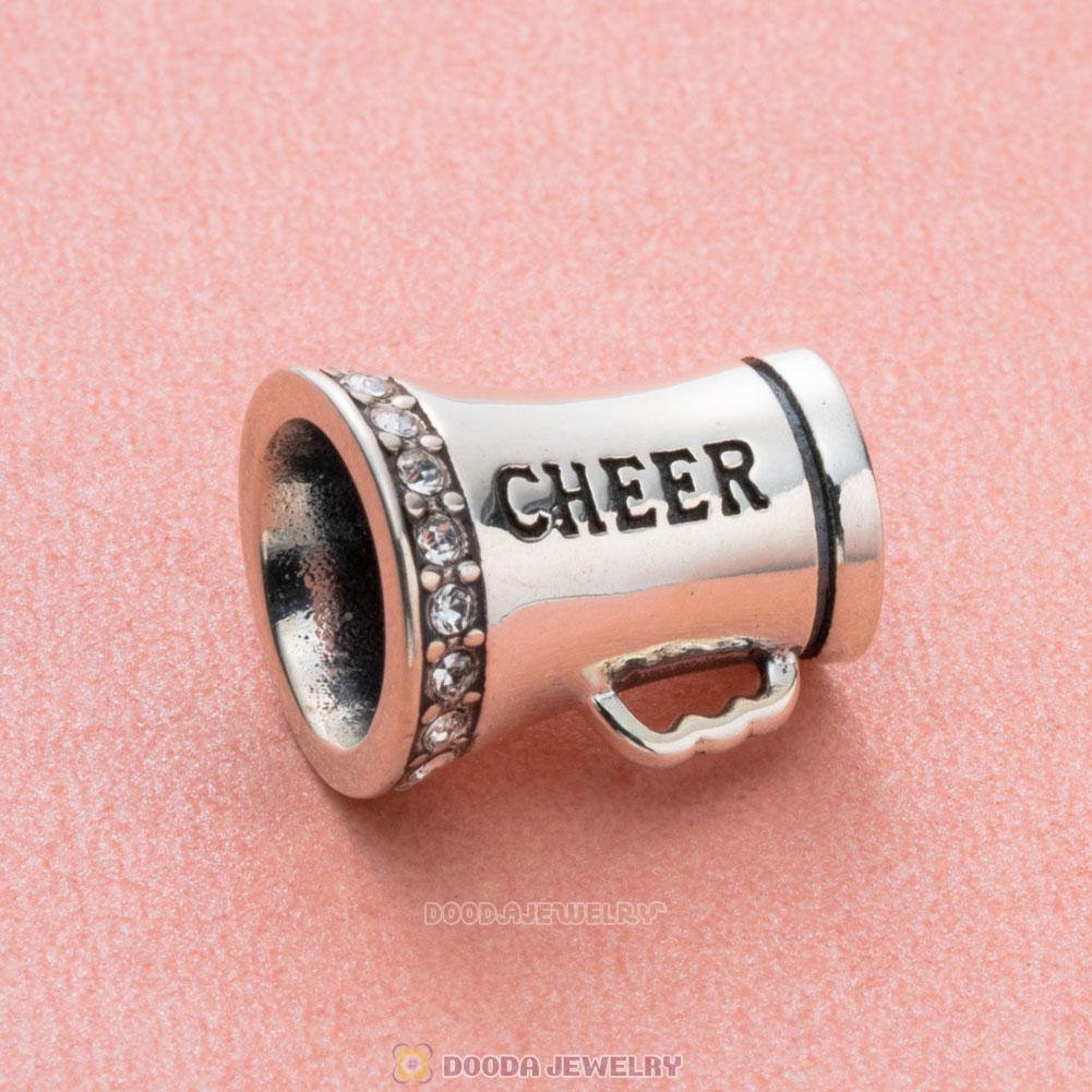 925 Sterling Silver Cheerleader Charm with Clear Crystal