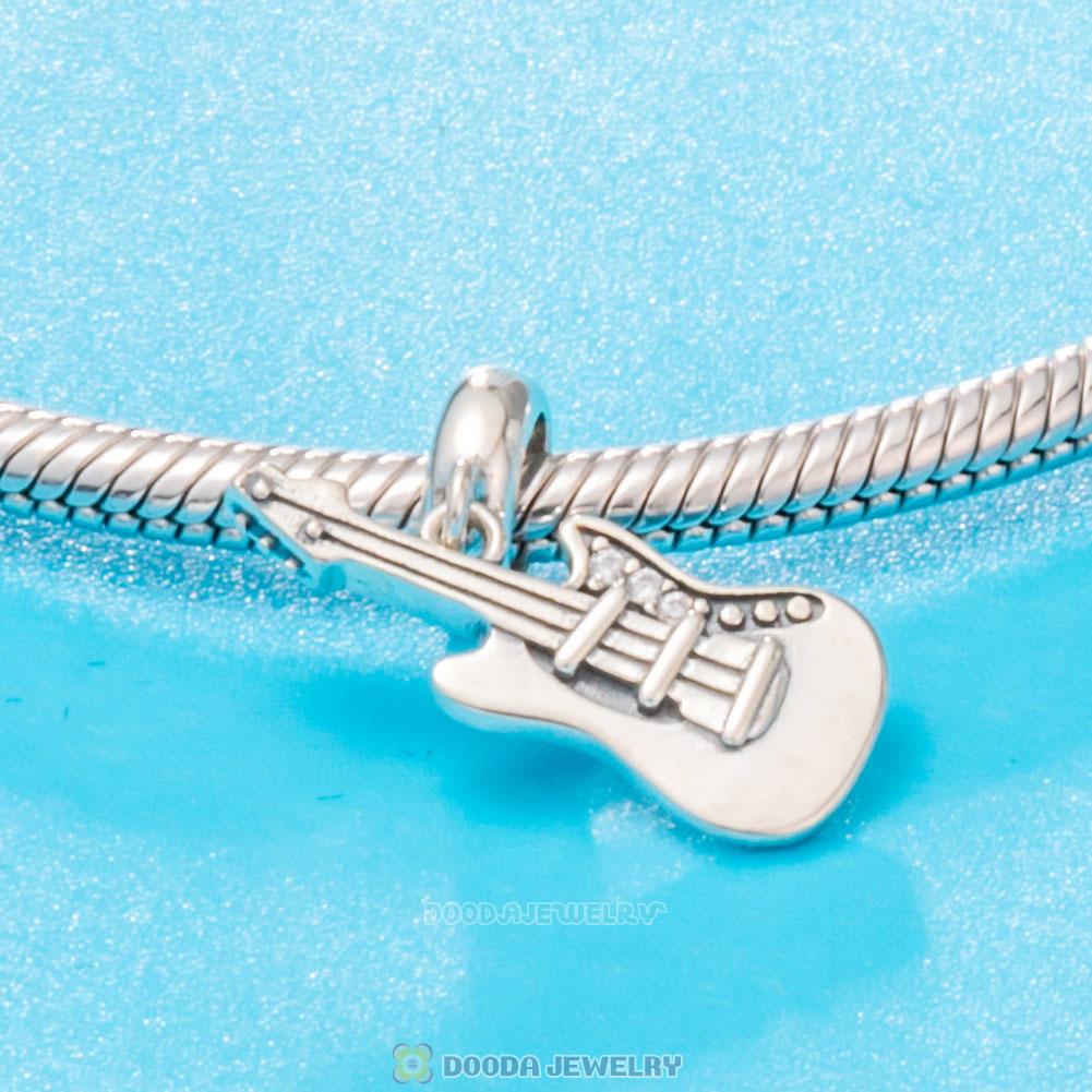 Dangle Guitar Charm with White Zircon