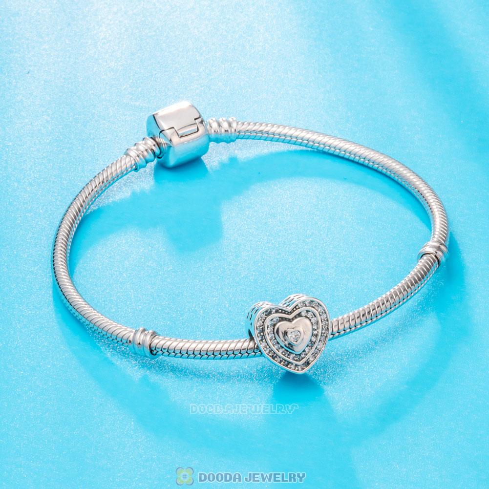 Lavish Heart Charm Bead with White Zircon