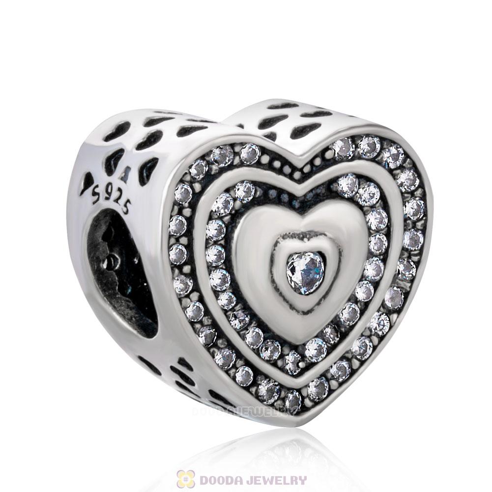 Lavish Heart Charm Bead with White Zircon