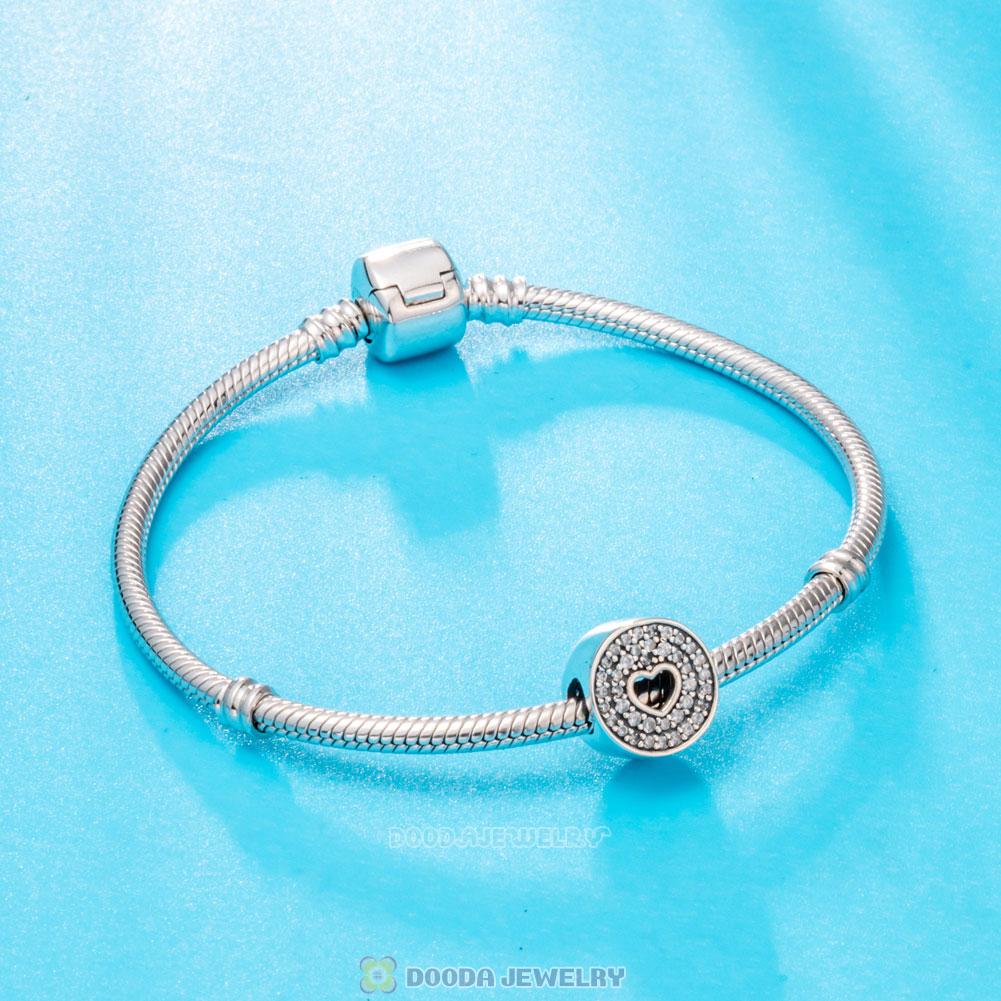 Love Heart Charm Anniversary Celebration Bead with Pave Zircon