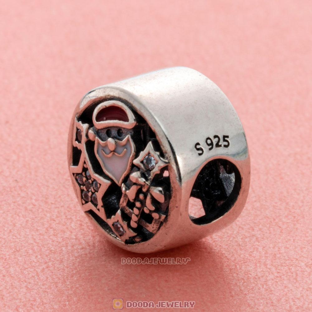 Christmas Santa Gift Enamel and Clear cz Charm Beads