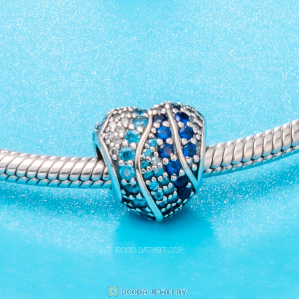 Aqua Heart Clear and Blue Zircon Charm Bead
