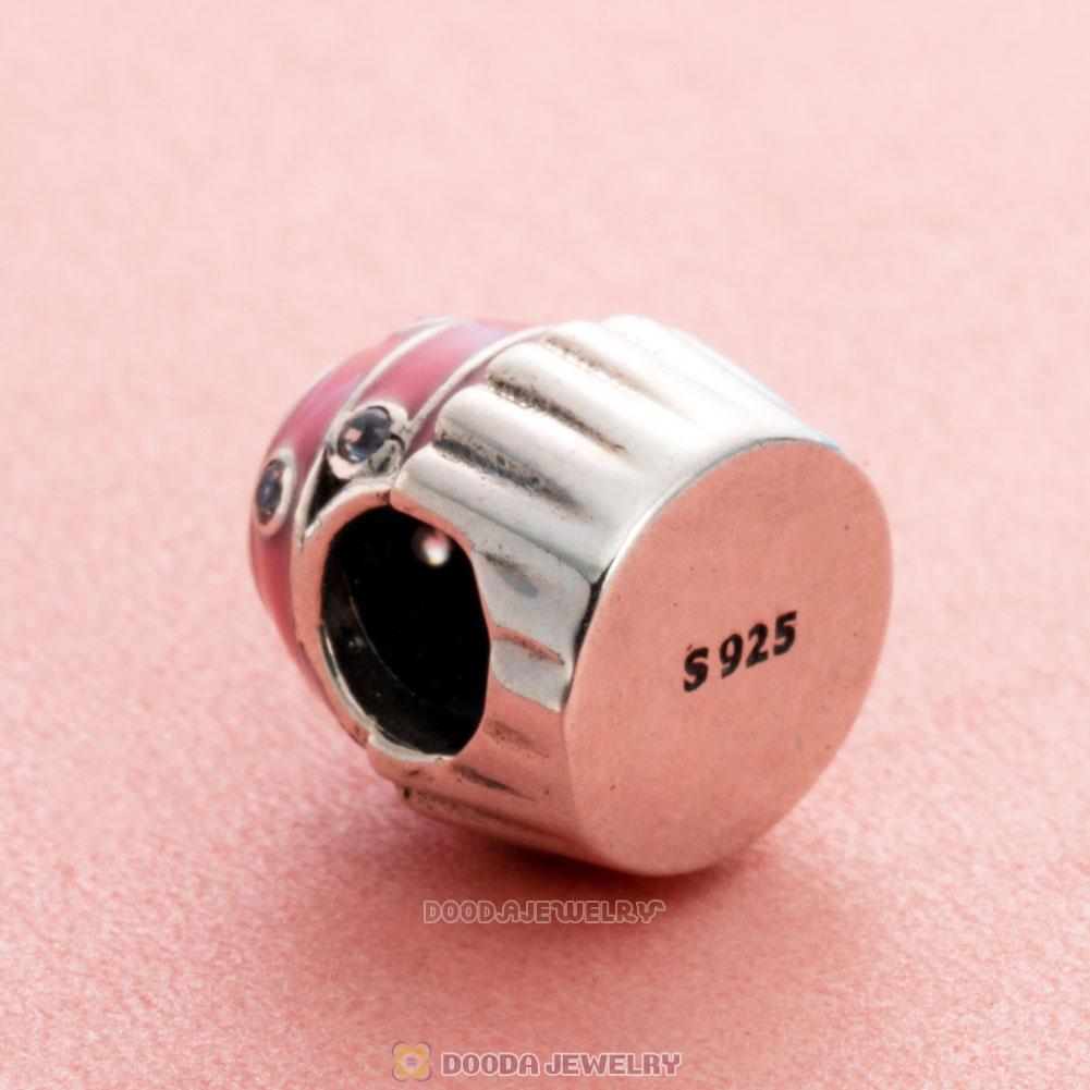 Pink Enamel Cubic Zirconia Sweet Cupcake Charm