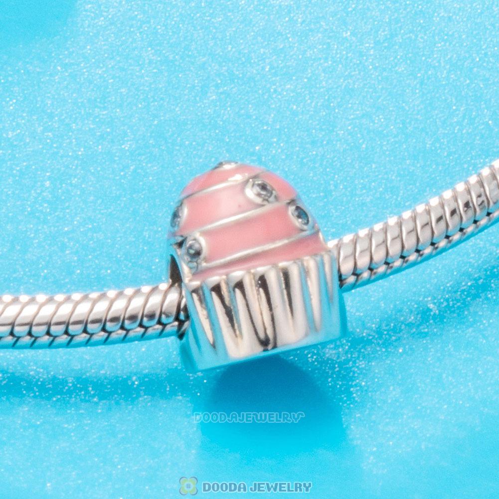 Pink Enamel Cubic Zirconia Sweet Cupcake Charm