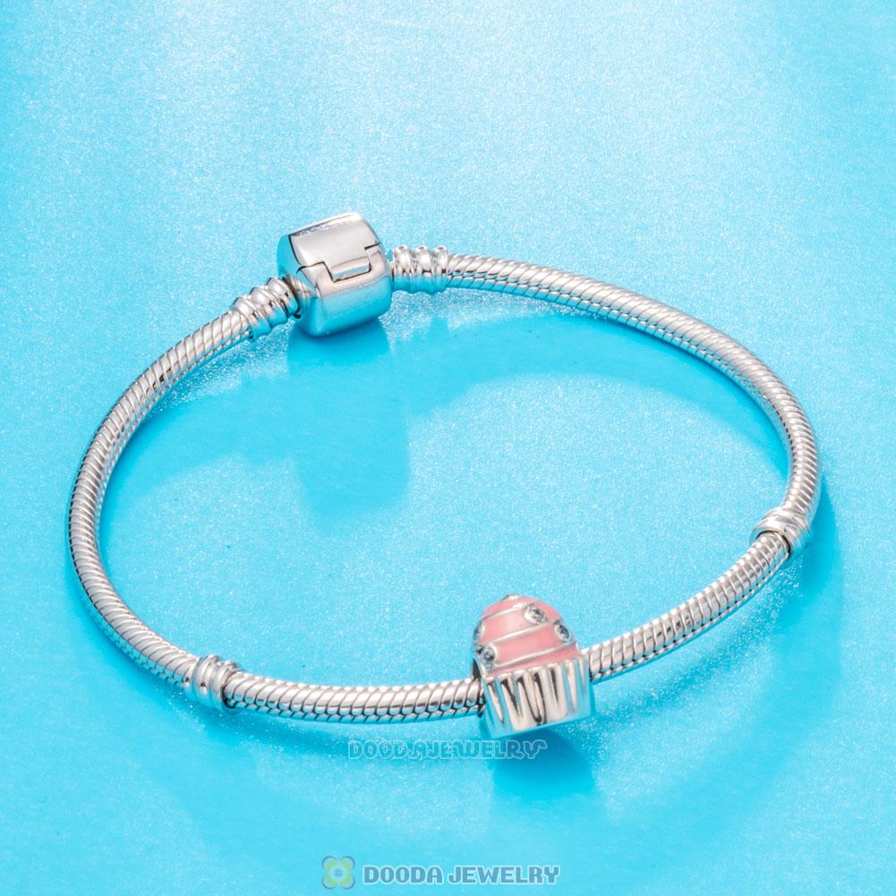 Pink Enamel Cubic Zirconia Sweet Cupcake Charm