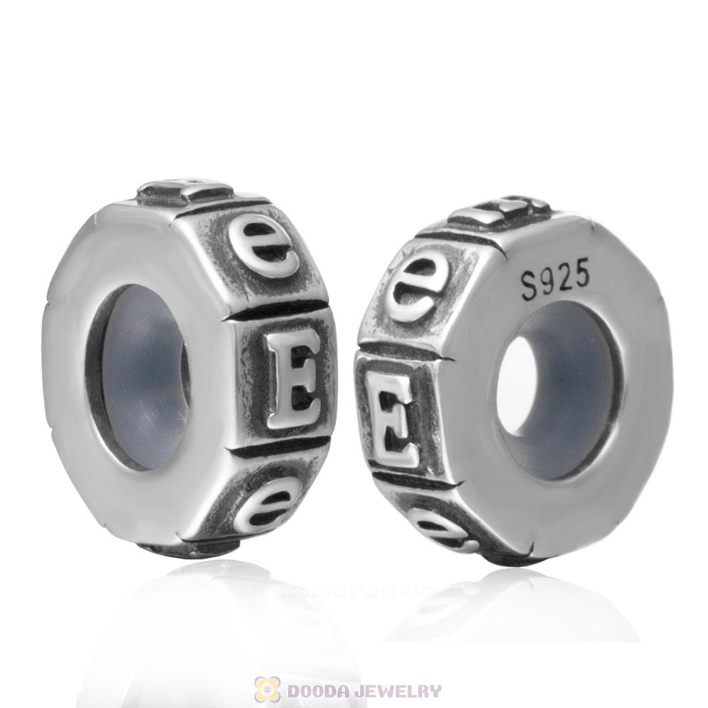 Alphabet Letter E 925 Sterling Silver Rubber Stopper Beads 