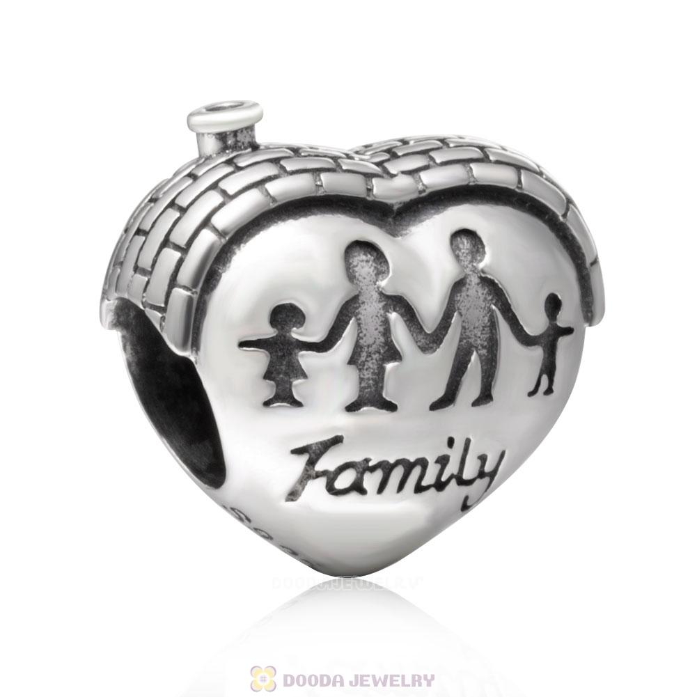 925 Sterling Silver Family House Heart Charm