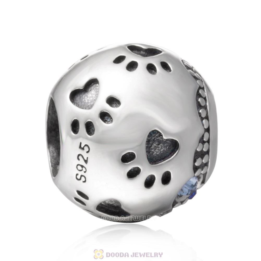 Dog Paw Print Charm 925 Sterling Silver with Austrian Crystal