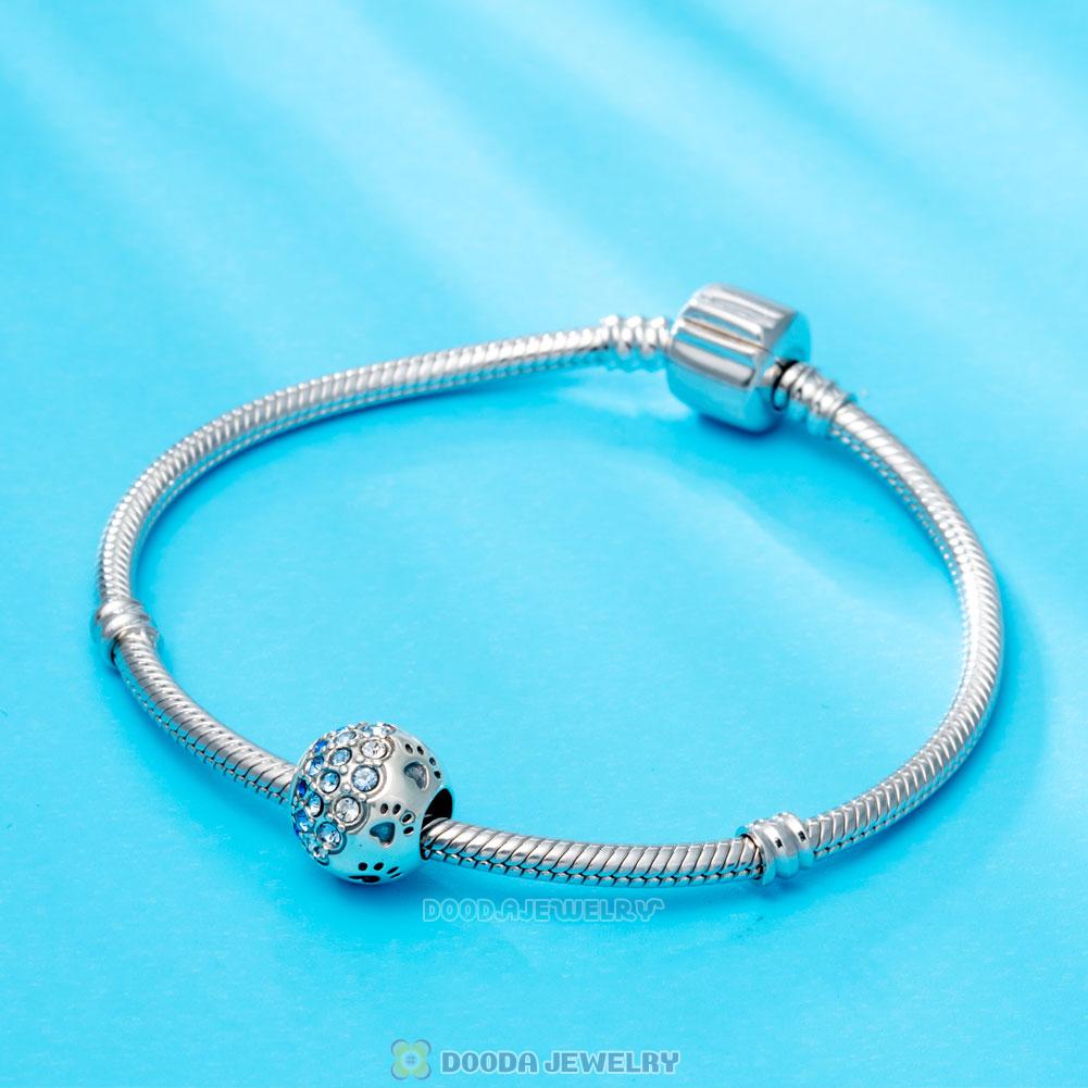 Dog Paw Print Charm 925 Sterling Silver with Austrian Crystal