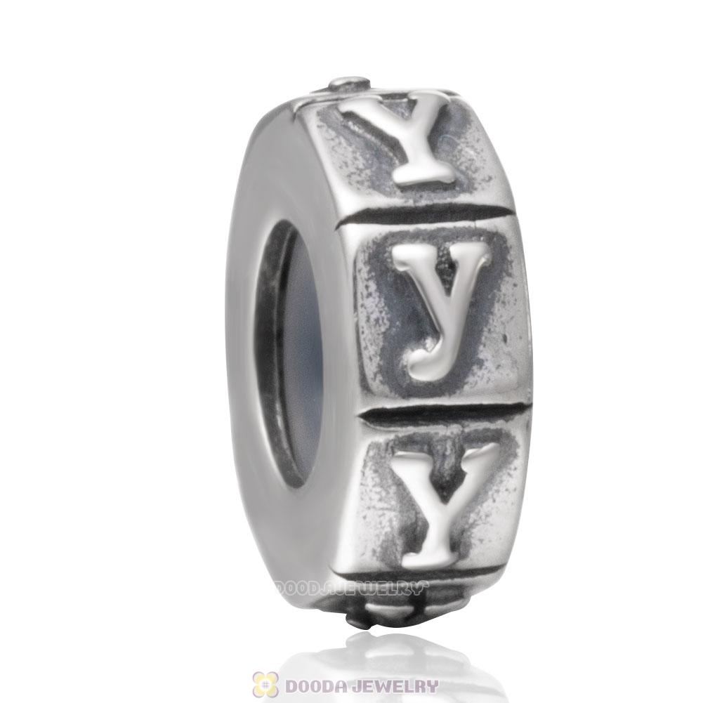 Alphabet Letter Y 925 Sterling Silver Rubber Stopper Beads 