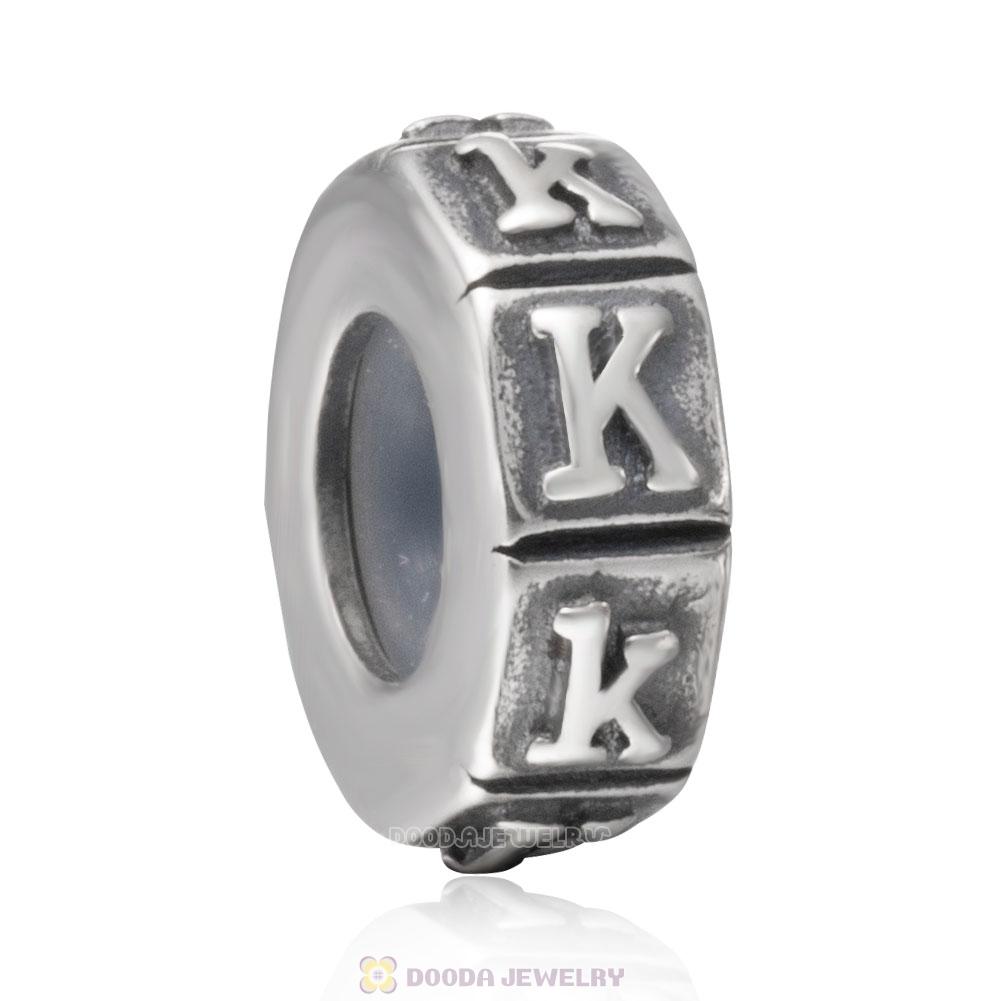 Alphabet Letter K 925 Sterling Silver Rubber Stopper Beads 