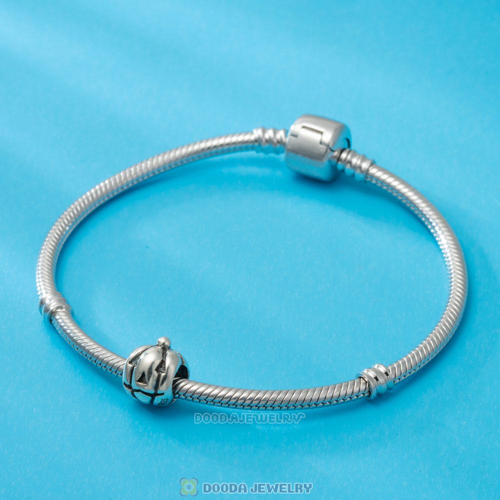 European Style Jack-O-Lantern Silver Beads For Thanksgiving