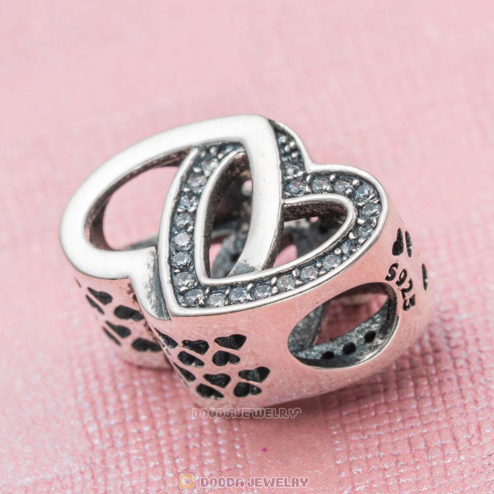 Entwined Love Heart Charm Beads with Clear CZ