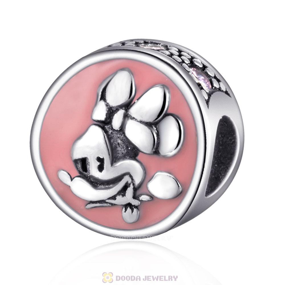 Minnie Mouse Charm Bead in Sterling Silver with Pink Enamel