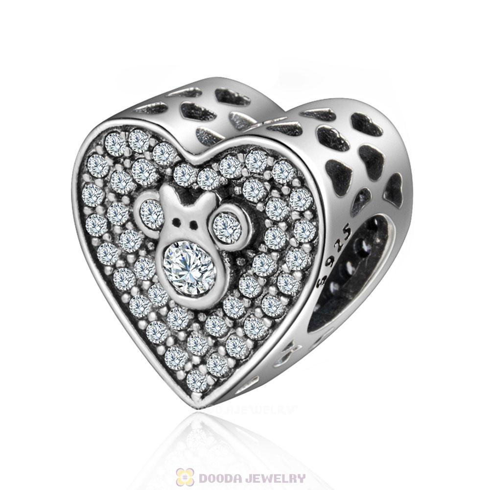 Love Mickey and Minnie Charm Bead in Sterling Silver with Zircon